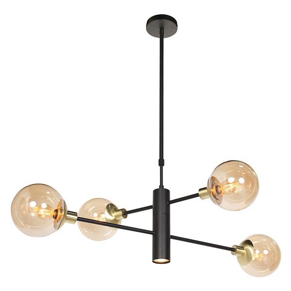 Pendelleuchte Constellation - Aluminium / Farbglas - 5-flammig - Messing