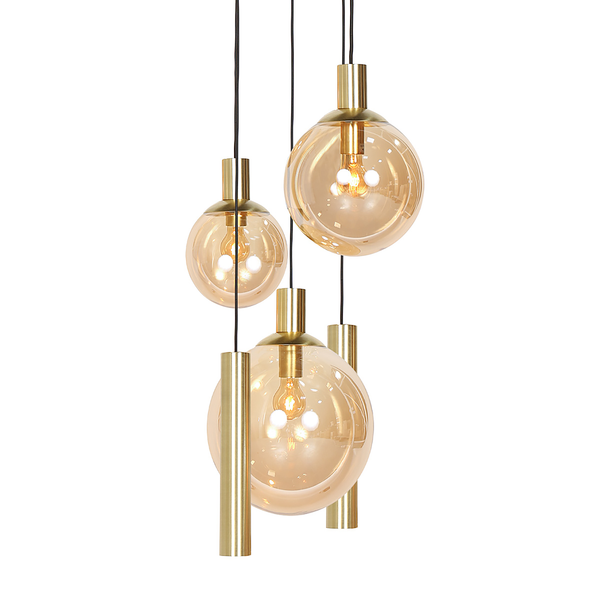 Pendelleuchte Bollique 5-flammig Rund - Aluminium / Rauchglas - Messing