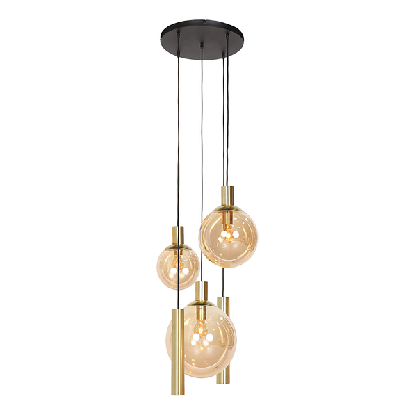 Pendelleuchte Bollique 5-flammig Rund - Aluminium / Rauchglas - Messing