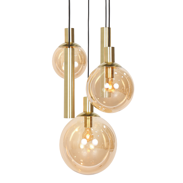 Pendelleuchte Bollique 5-flammig Rund - Aluminium / Rauchglas - Messing