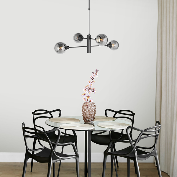 Pendelleuchte Constellation - Aluminium / Rauchglas - 5-flammig - Schwarz