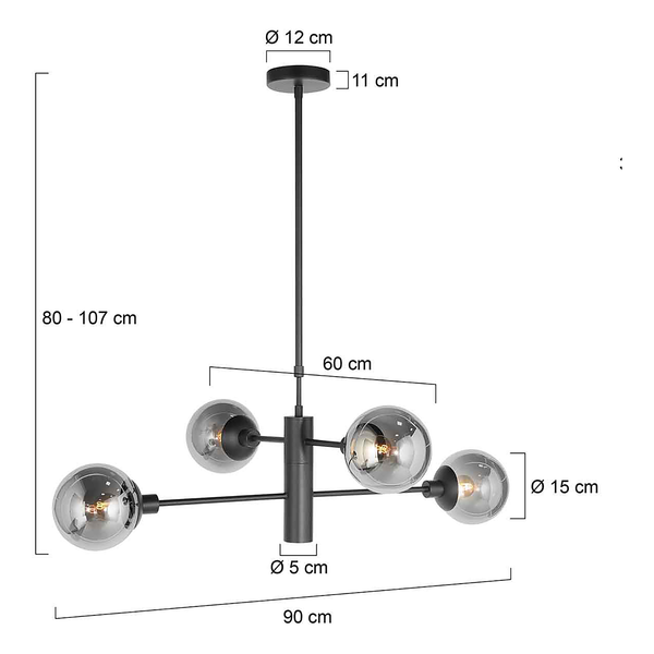 Pendelleuchte Constellation - Aluminium / Rauchglas - 5-flammig - Schwarz