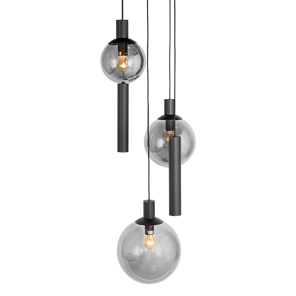 Pendelleuchte Bollique 5-flammig Rund - Aluminium / Rauchglas - Schwarz