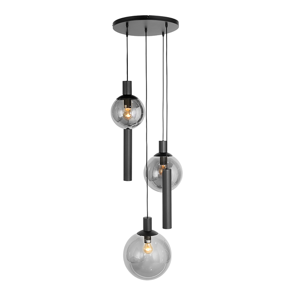 Pendelleuchte Bollique 5-flammig Rund - Aluminium / Rauchglas - Schwarz