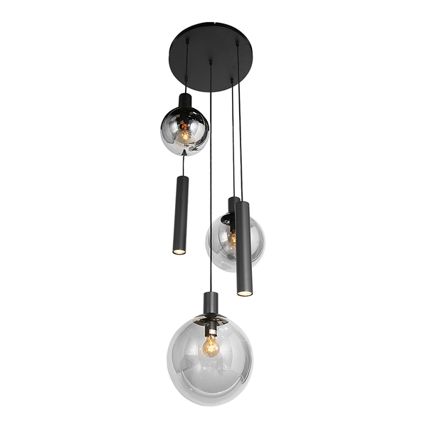 Pendelleuchte Bollique 5-flammig Rund - Aluminium / Rauchglas - Schwarz
