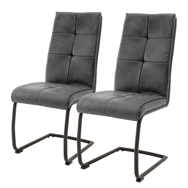 Freischwinger Algou 2er-Set - Webstoff / Eisen - Grau / Schwarz