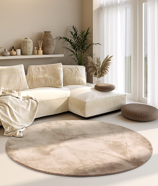 Hochflorteppich Leon rund - Polyester - Creme - Durchmesser: 160 cm