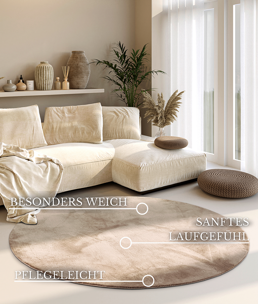 Hochflorteppich Leon rund - Polyester - Creme - Durchmesser: 160 cm