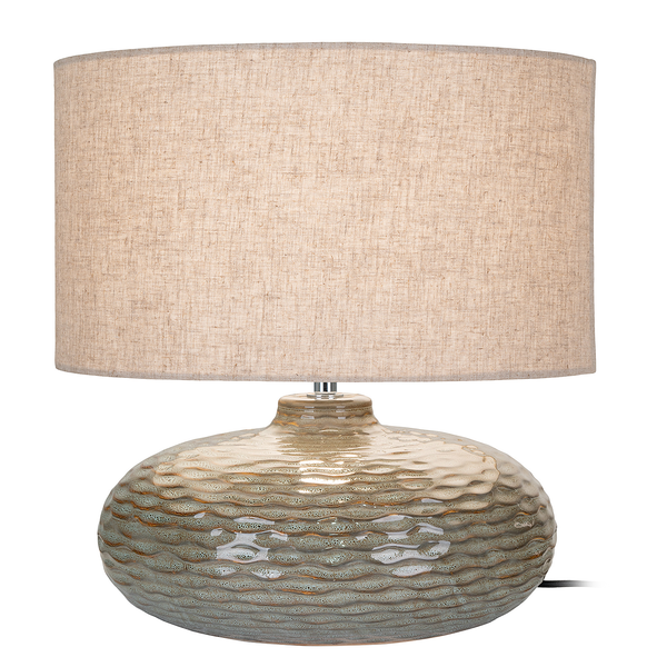Tischleuchte Oldham - Keramik / Mischgewebe - Beige / Grün