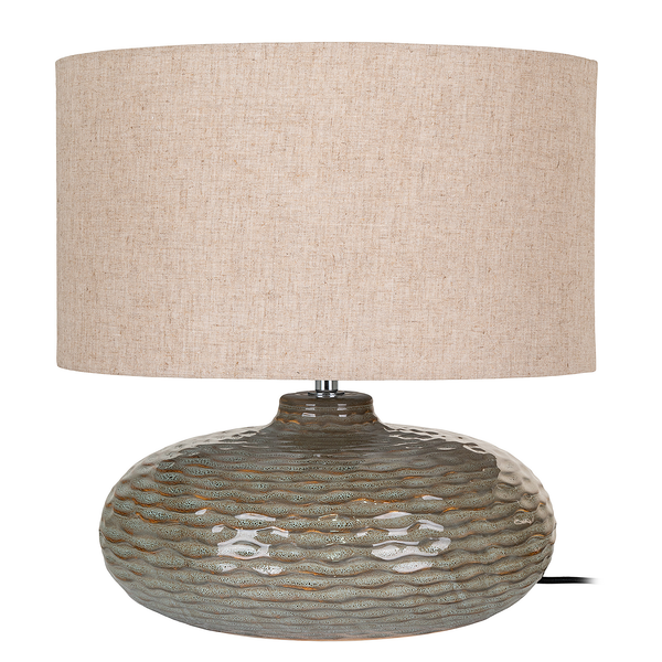 Tischleuchte Oldham - Keramik / Mischgewebe - Beige / Grün