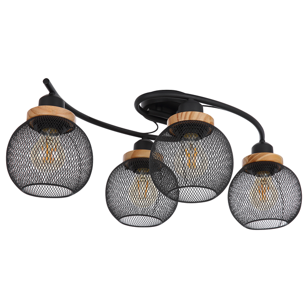 Deckenleuchte Pablo - Gummibaum / Eisen - Schwarz - 4-flammig