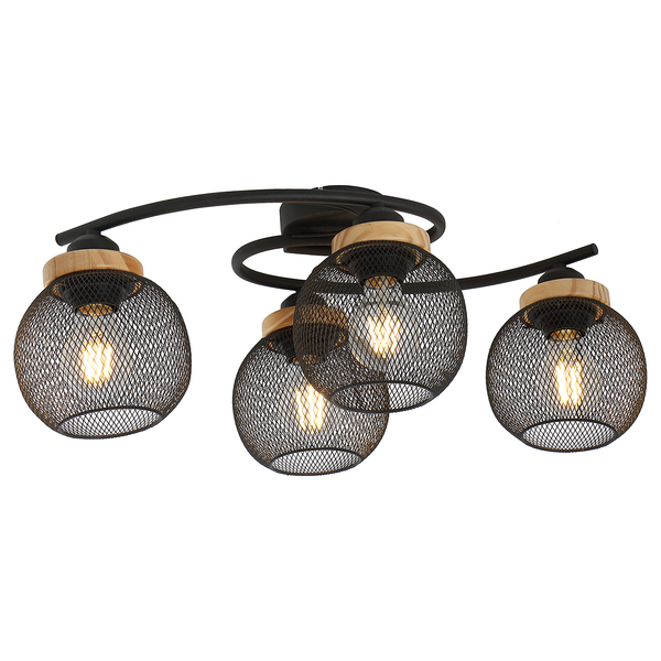 Deckenleuchte Pablo - Gummibaum / Eisen - Schwarz - 4-flammig