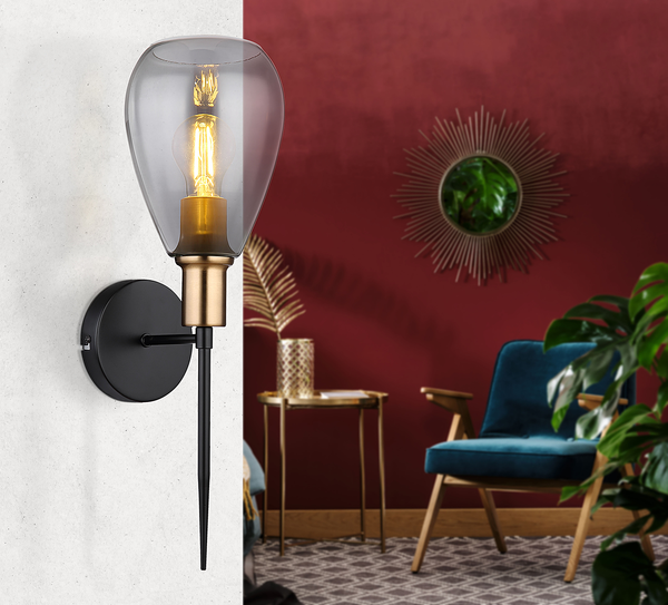 Wandleuchte Fanni - Rauchglas / Eisen - Schwarz - 1-flammig