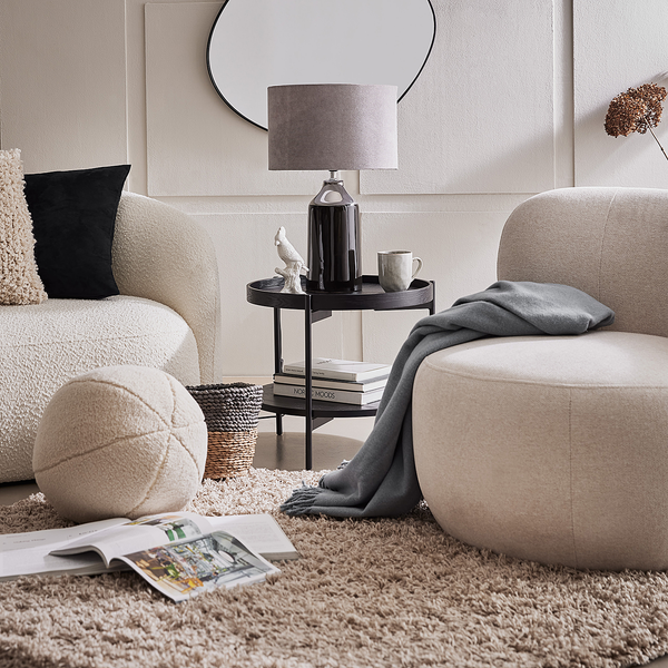 Tischleuchte FRONT ROW - Keramik / Textil - 1-flammig - Grau / Hellgrau