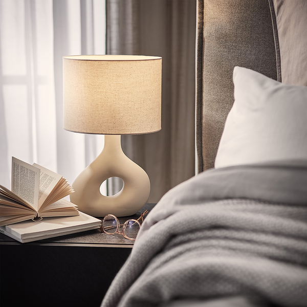 Tischleuchte LOOP - Keramik / Textil - 1-flammig - Beige