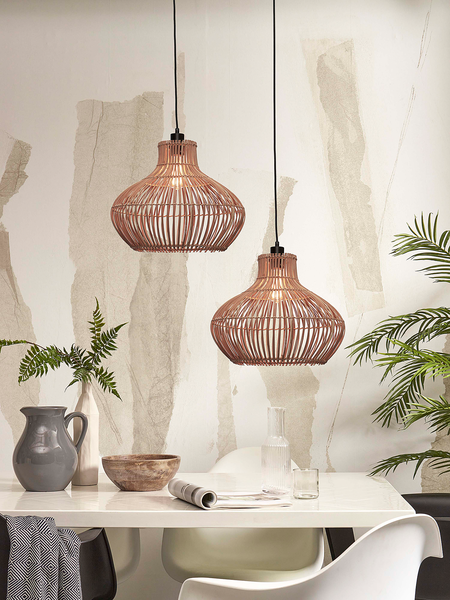 Pendelleuchte Kalahari - Rattan - Braun - 1-flammig