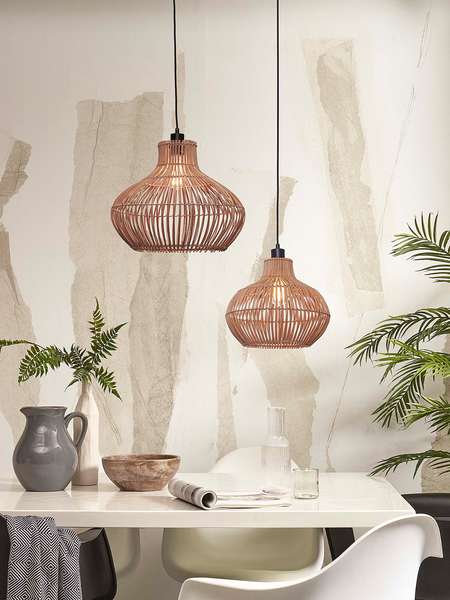 Pendelleuchte Kalahari - Rattan - Braun - 1-flammig