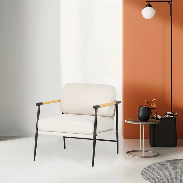 Loungesessel KOCANUS - Webstoff / Eisen - Creme / Schwarz