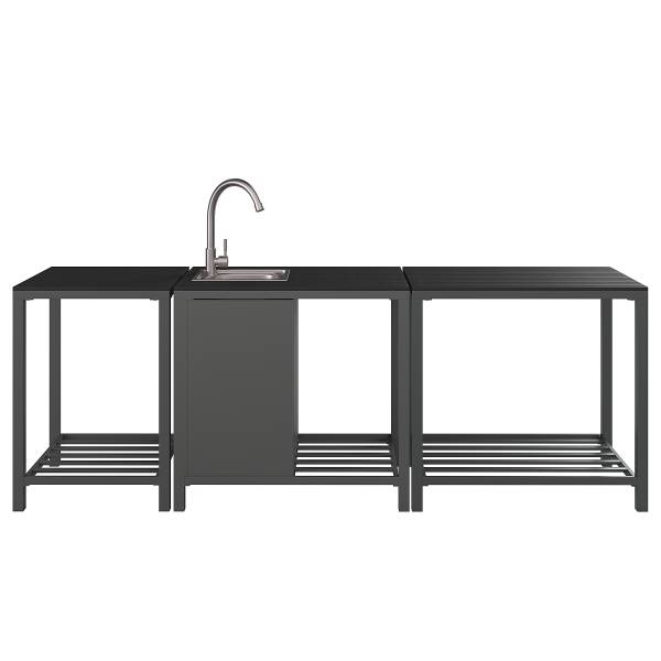 Gartenküchentisch Portol - Aluminium / Kunststoff - Schwarz