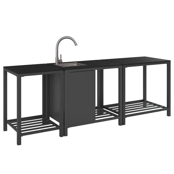 Gartenküchentisch Portol - Aluminium / Kunststoff - Schwarz