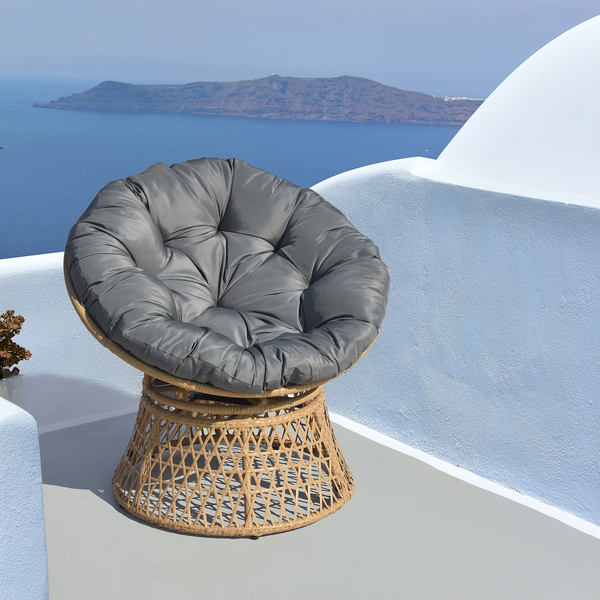 Gartensessel Dogger - Polyrattan / Polyester - Braun / Grau