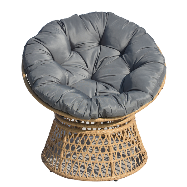 Gartensessel Dogger - Polyrattan / Polyester - Braun / Grau