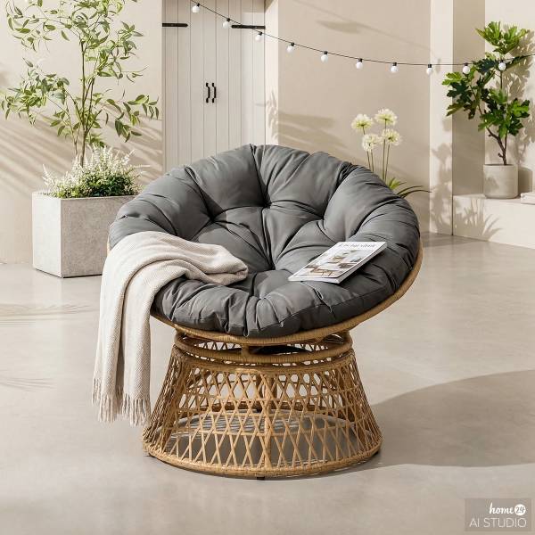 Gartensessel Dogger - Polyrattan / Polyester - Braun / Grau
