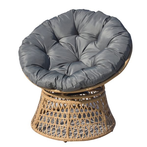 Gartensessel Dogger - Polyrattan / Polyester - Braun / Grau