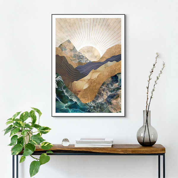 Gerahmtes Bild Autumn Mountains - Blau - 50 x 70 cm