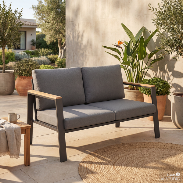 2-Sitzer Loungesofa Aviel - Aluminium / Polyester - Anthrazit