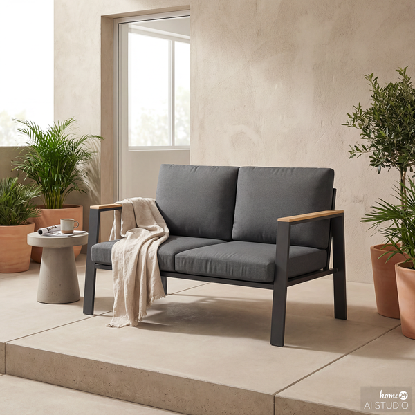 2-Sitzer Loungesofa Aviel - Aluminium / Polyester - Anthrazit