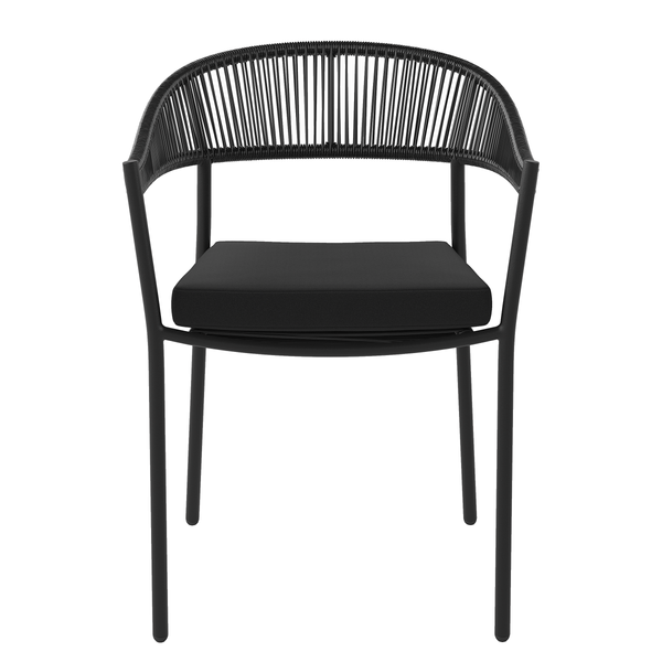 Stapelstuhl Coro 2er-Set - Stahl / Polyrattan - Schwarz