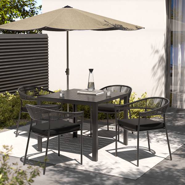 Stapelstuhl Coro 2er-Set - Stahl / Polyrattan - Schwarz