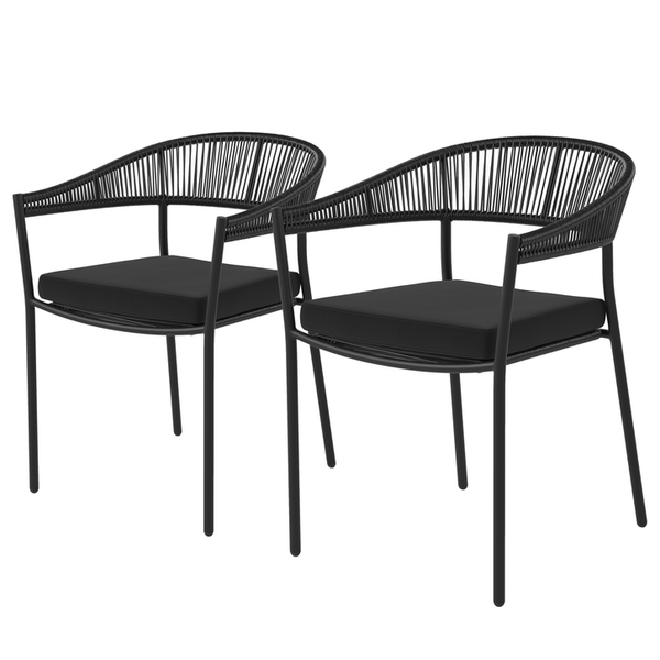 Stapelstuhl Coro 2er-Set - Stahl / Polyrattan - Schwarz