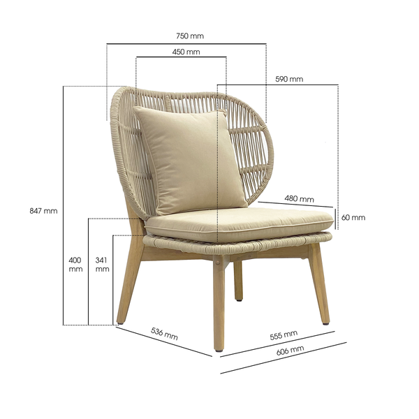 Gartensessel Lasia - Akazie massiv / Polyester - Beige