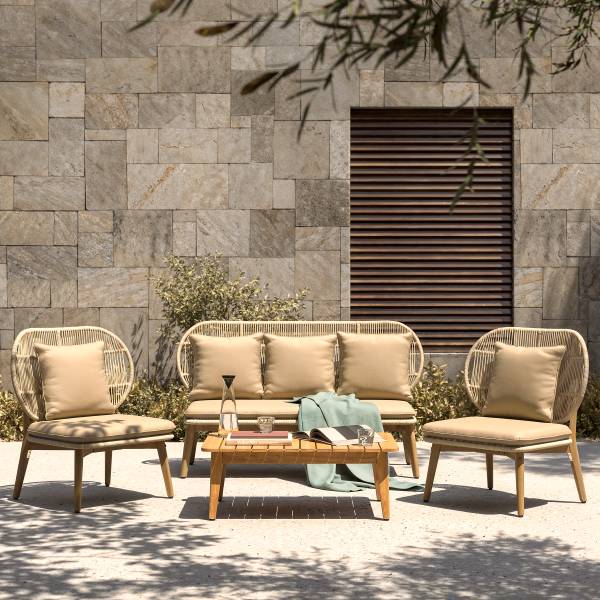 Gartensessel Lasia - Akazie massiv / Polyester - Beige