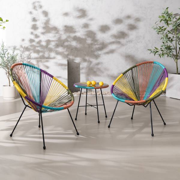 Sitzgruppe Copacabana 3-teilig - Stahl / Polyrattan - Multicolor
