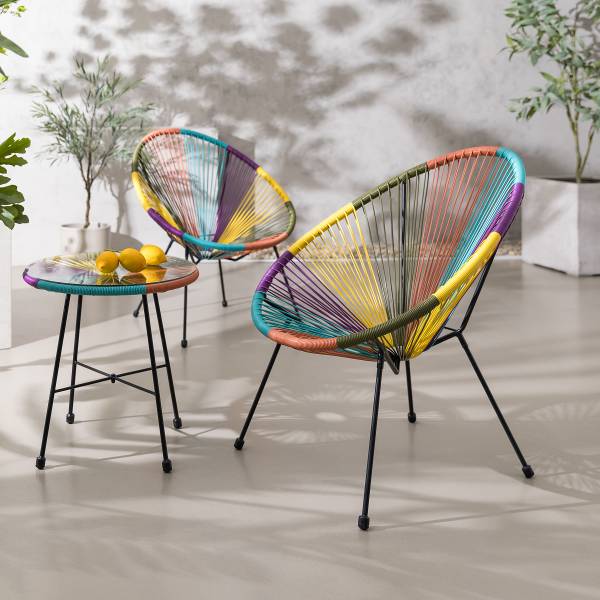 Sitzgruppe Copacabana 3-teilig - Stahl / Polyrattan - Multicolor