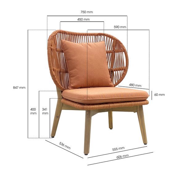 Gartensessel Lasia - Akazie massiv / Polyester - Terracotta