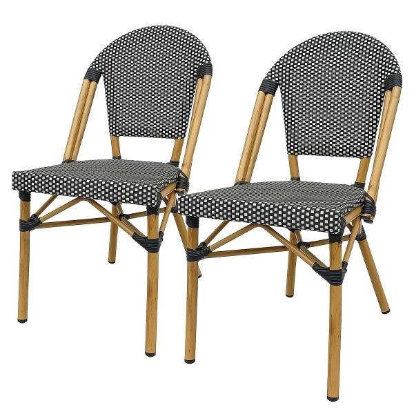 Gartenstuhl Likki 2er-Set - Aluminium / Textilene - Schwarz / Weiß