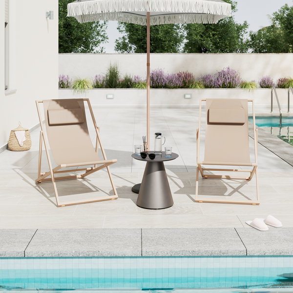 Liegestuhl Nivi 2er-Set - Stahl / Polyester - Beige