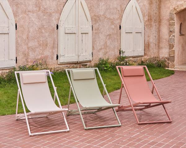 Liegestuhl Nivi 2er-Set - Stahl / Polyester - Beige