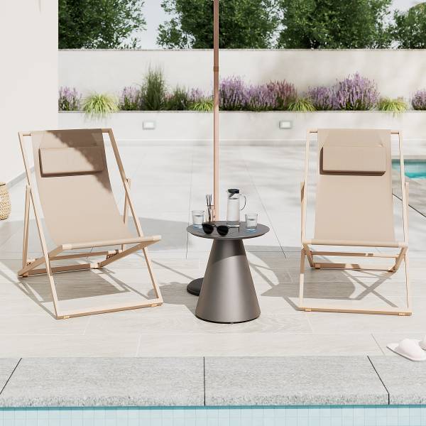 Liegestuhl Nivi 2er-Set - Stahl / Polyester - Beige