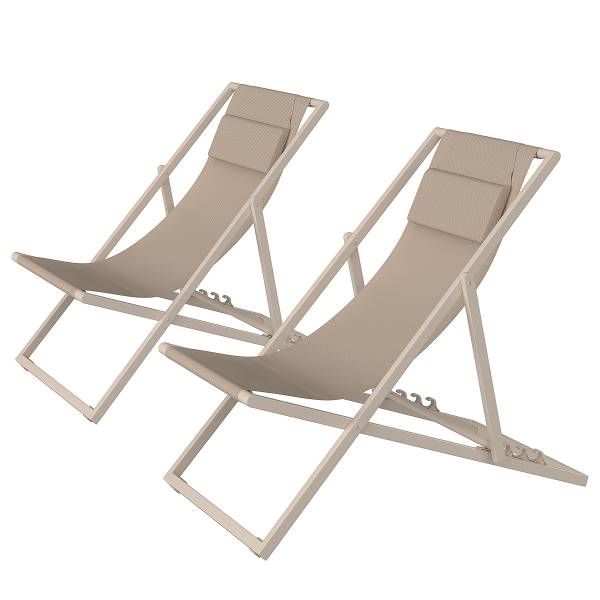 Liegestuhl Nivi 2er-Set - Stahl / Polyester - Beige
