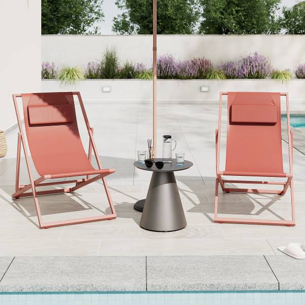 Liegestuhl Nivi 2er-Set - Stahl / Polyester - Terracotta