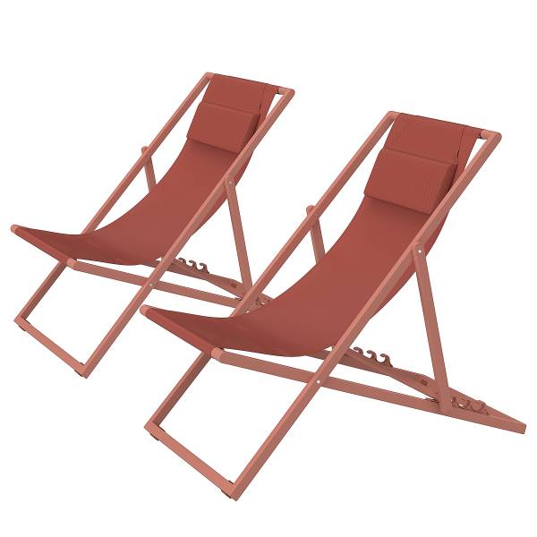 Liegestuhl Nivi 2er-Set - Stahl / Polyester - Terracotta
