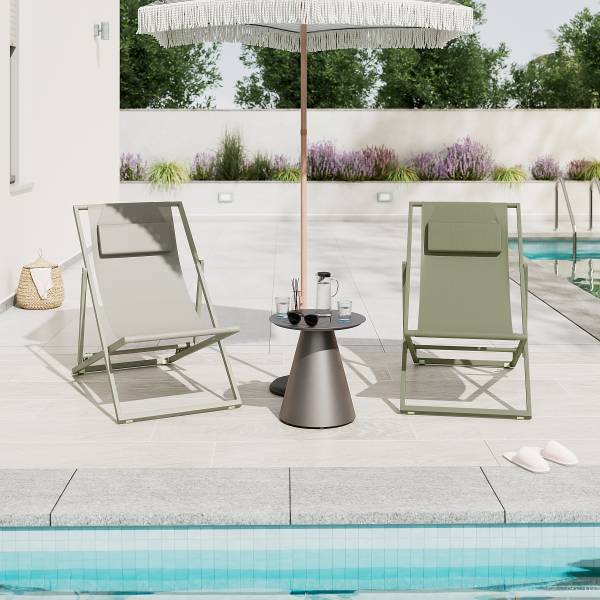 Liegestuhl Nivi 2er-Set - Stahl / Polyester - Salbei
