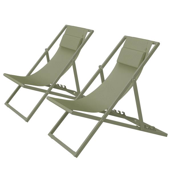 Liegestuhl Nivi 2er-Set - Stahl / Polyester - Salbei