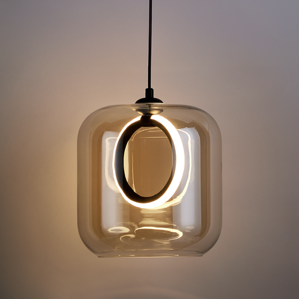 Pendelleuchte UPPER EASTSIDE - Rauchglas / Eisen - 1-flammig