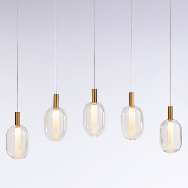 Pendelleuchte EXEMLAR - Farbglas / Aluminium - 5-flammig - Flammenanzahl: 5